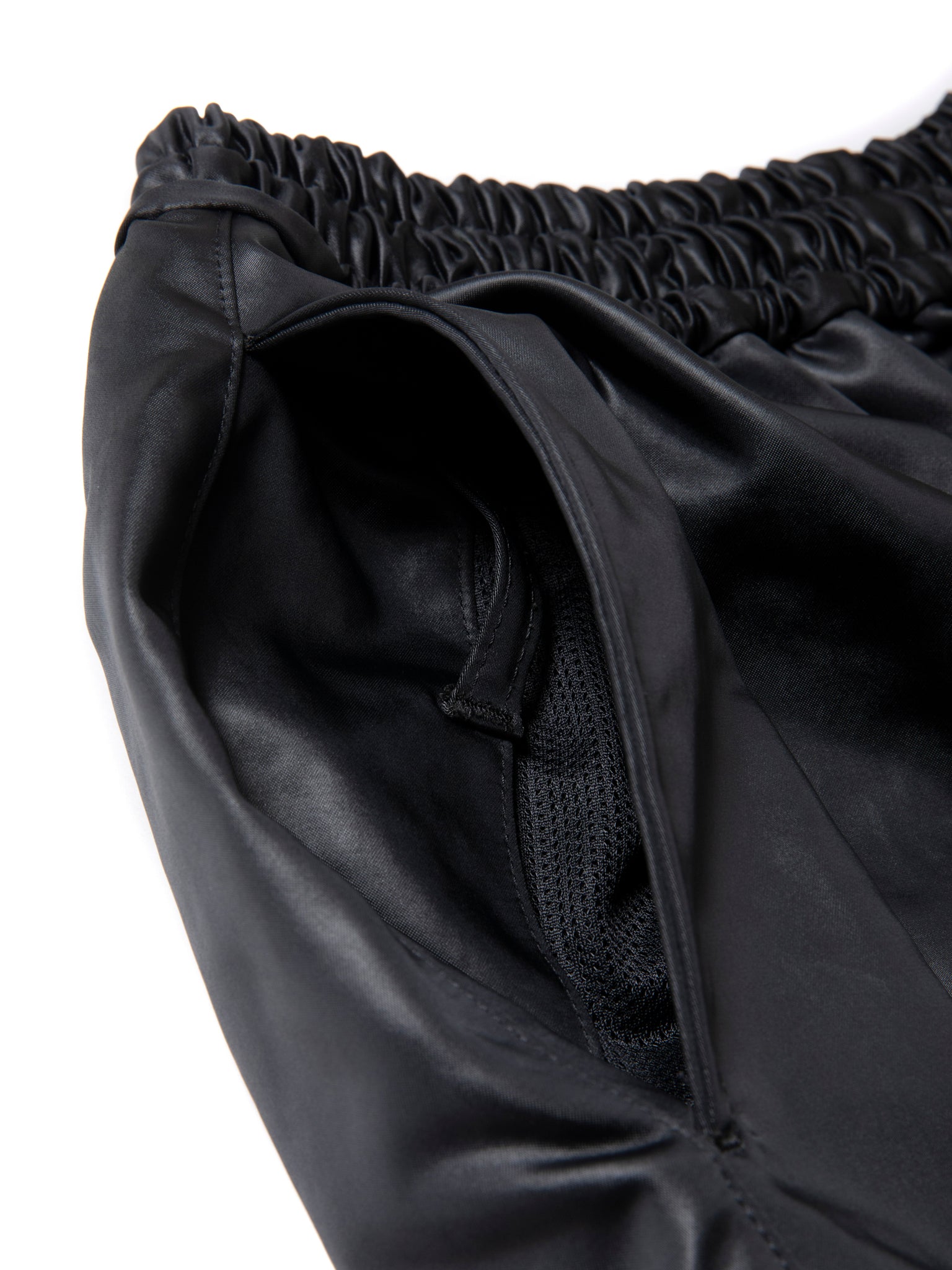 Damp Coated Satin Wide Track Pants