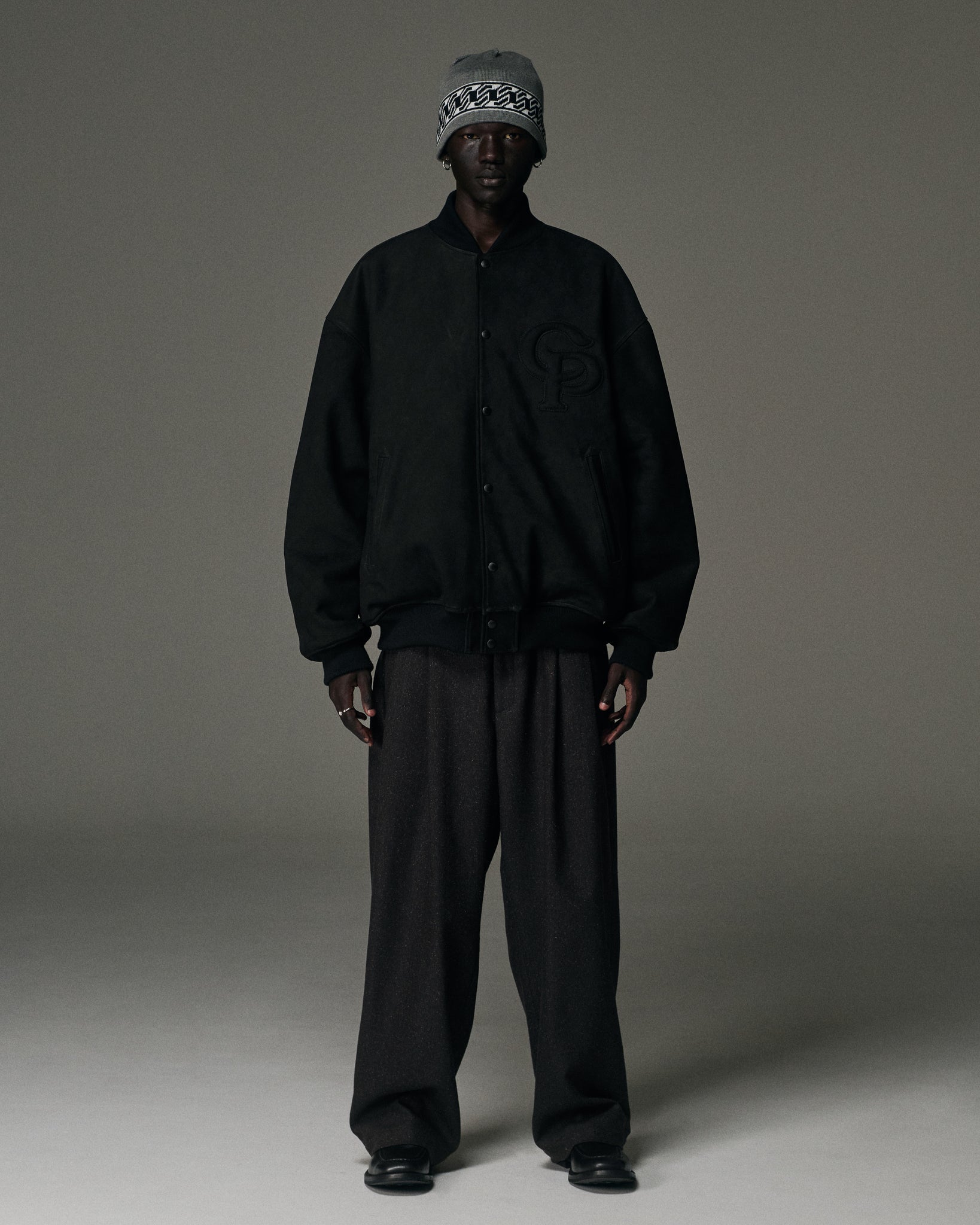 Silk Nep Herringbone 2 Tuck Wide Trousers