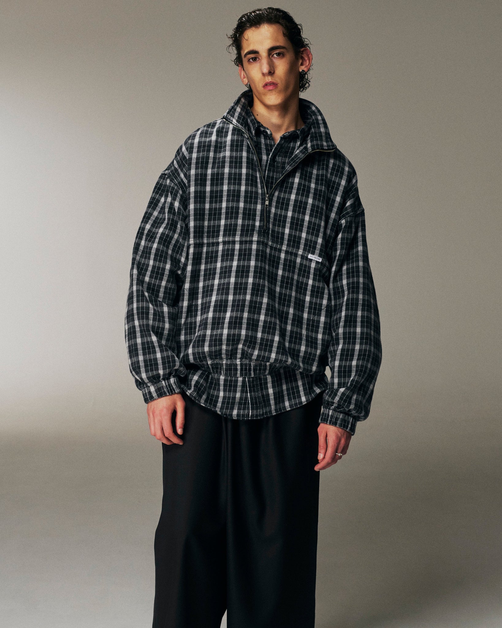 AD Processing Heavy Flannel Check Half Zip Pullover